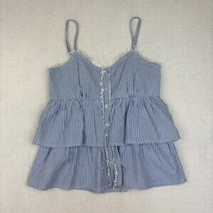 Eloise Tiered Ruffle Tank Top Women's Blue White Striped Cami Top - No Size Tag